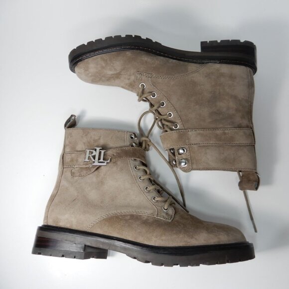 Lauren Ralph Lauren Elridge Lace Up Ankle Boots Size 5 Gray Suede Lug Sole NEW - Picture 7 of 10